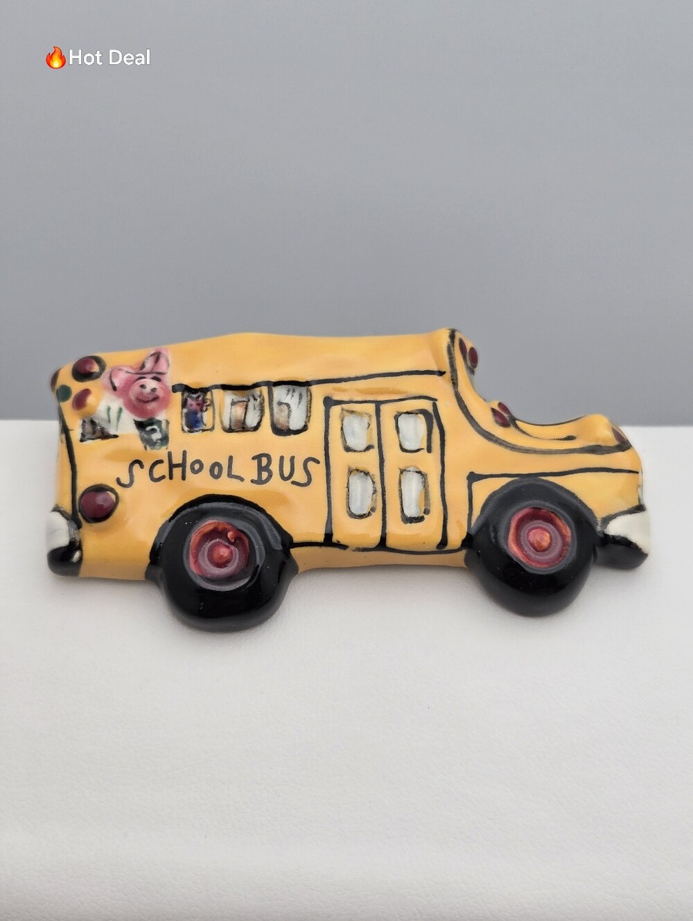 School Bus Ceramic Brooch Flying Colors Parrot Pearls Novelty 2.5" Vintage